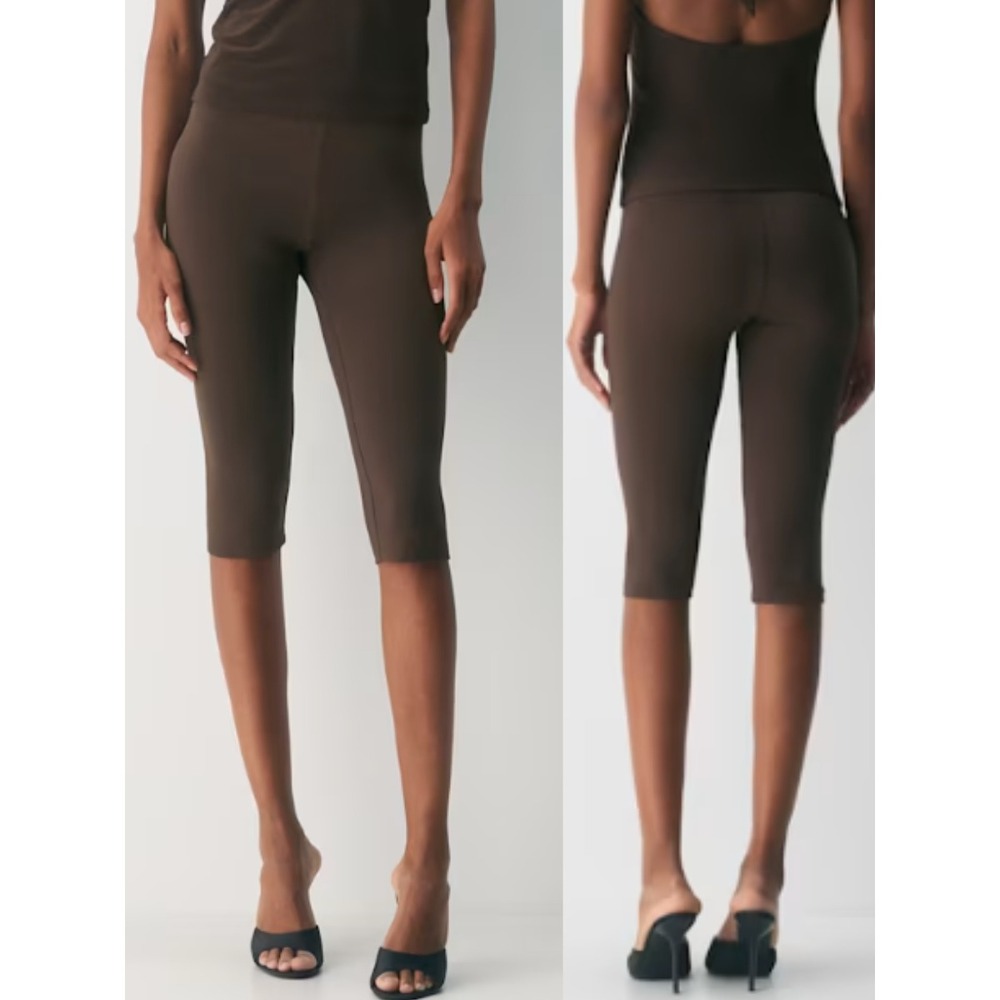 Aritzia Contour Capri Pants Medium Dark Brown Stretch High Rise Cropped Leggings